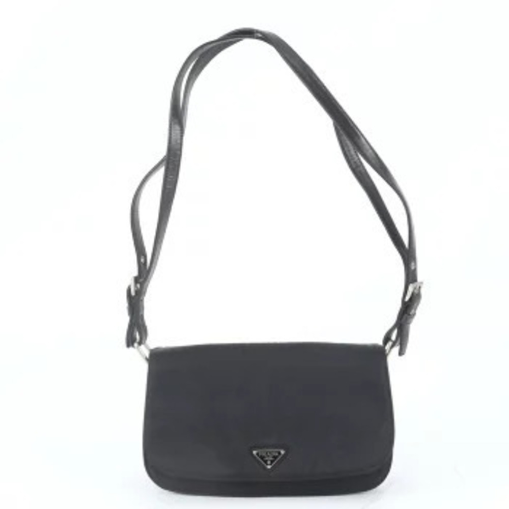 Prada Tessuto Leather Triangle Shoulder Bag Black